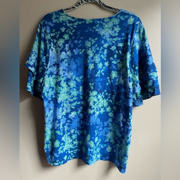 Chicos easy wear cotton modal pop over shirt ruffle sleeve colorful sz XXL boho - Picture 4 of 7